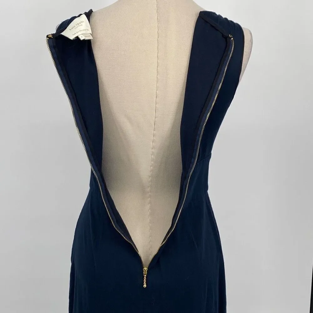 Kate Spade Blaine Bow Sheath Dress Mini Size 2‎ Small -V Neck Sleeveless Navy
